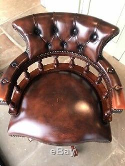 Tan Leather Captains Chesterfield Office Swivel Chair