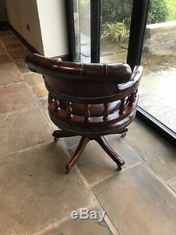 Tan Leather Captains Chesterfield Office Swivel Chair