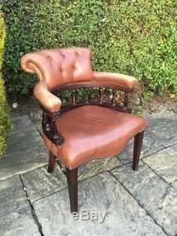 Tan Leather Chesterfield Captains Chair ARMCHAIR Reading Office Desk BROWN