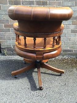 Tan Leather Chesterfield Captains Chair Office Chair