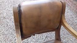 Tan Leather Vintage Chesterfield Style Captains Desk Office Swivel Chair