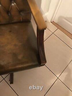 Tan leather Chesterfield swivel office Captains Chair In Excess of 28 Years Old