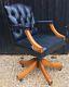 Teal Blue Leather Button Back Swivel Captains Style Office Chair