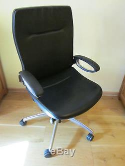 Teknion quality leather upholstery office chair with back, seat, arms adjustment