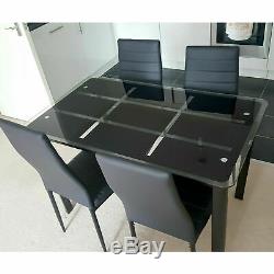 Tempered Glass Rectangle Dining Table & 4/6 Chairs Set PU Leather Kitchen Office
