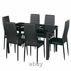 Tempered Glass Rectangle Dining Table & 4/6 Chairs Set PU Leather Kitchen Office