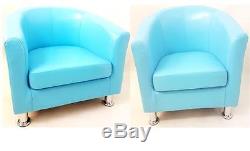 Tub Chair Aqua Blue Bonded Leather Armchair Living Dining Reception Office Sofa
