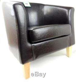 Tub Chair Brown Bonded Leather Armchair Living Dining Room Reception Office Sofa