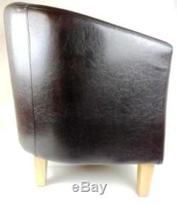 Tub Chair Brown Bonded Leather Armchair Living Dining Room Reception Office Sofa