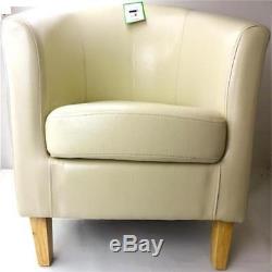 Tub Chair Cream Bonded Leather Armchair Living Dining Room Reception Office Sofa