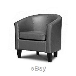 Tub Chair Small Leather Armchair Bedroom Lounge Seat Office Conservatory Grey