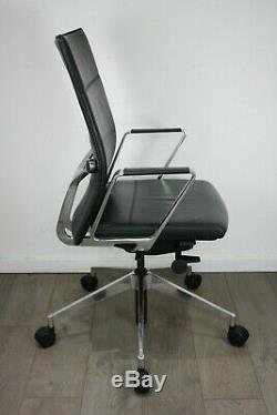 UK DELIVERY Girsberger Diagon Medium Back Chairs Black Leather Polished