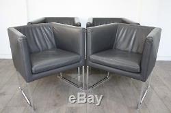 UK & EU DELIVERY Set of 4 B&B Italia Solo Chairs Grey Leather Meeting Room