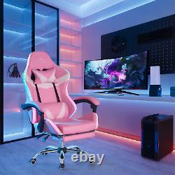 UK Gaming Chair with RGB LED Light Computer Desk Chair Recline for Office & home