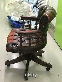 Used Red Leather Chesterfield Office Chair Captains Chair Swivel Chair
