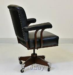 VINTAGE 1950's INDUSTRIAL METAL & BLACK LEATHER DESK OFFICE CHAIR by HILLCREST