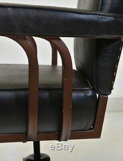 VINTAGE 1950's INDUSTRIAL METAL & BLACK LEATHER DESK OFFICE CHAIR by HILLCREST