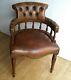 Vintage Antique Brown Leather Mahogany Captains Chair Delivery Possible