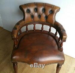 VINTAGE ANTIQUE BROWN LEATHER MAHOGANY CAPTAINS CHAIR Delivery possible