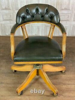 VINTAGE Green Leather Chesterfield Captains Chair Office Desk £55 DELIVERY