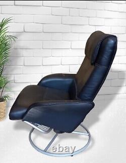 VINTAGE LEATHER SWIVEL RECLINER CHAIR w FOOT STOOL ARMCHAIR FOR HOME OR OFFICE