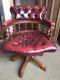 Vintage Red Leather Chesterfield Captains Office Chair Swivel Chair