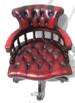 VINTAGE Red Leather Chesterfield Captains Office Chair Swivel Chair