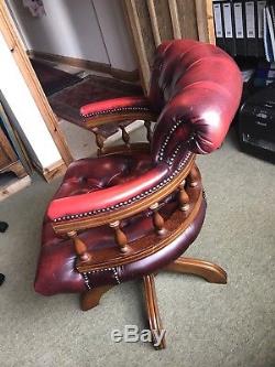 VINTAGE Red Leather Chesterfield Captains Office Chair Swivel Chair