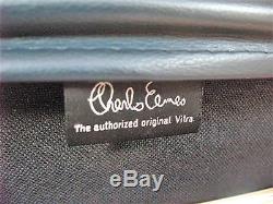 VITRA Eames EA208 Soft Pad Chrome Base Swivel Chair Armrests Blue Leather