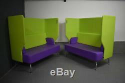 Verco Green/Purple Leather Office Reception Compact Acoustic Sofa Boothes PAIR