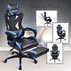 Video Computer Gaming Chair Pu Leather Recliner Sports Swivel Footrest Seat Blue