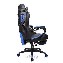 Video Computer Gaming Chair PU Leather Recliner Sports Swivel Footrest Seat Blue