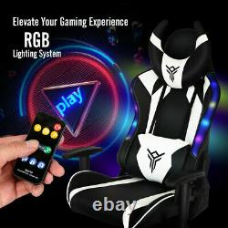 Video Gaming Racing Chair with RGB LED Light Swivel Leather Computer Desk Office