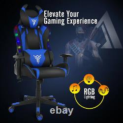 Video Racing Gaming Chair with RGB LED Light Swivel Leather Computer Desk Office