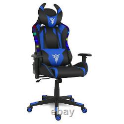 Video Racing Gaming Chair with RGB LED Light Swivel Leather Computer Desk Office