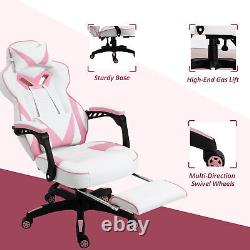 Vinsetto Gaming Chair Ergonomic Reclining Manual Footrest 5 Wheels Stylish Pink