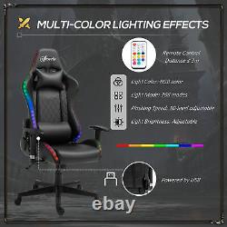 Vinsetto Gaming Chair with RGB LED Light, Arm, Swivel Office Gamer Recliner, Black