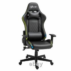 Vinsetto Gaming Chair with RGB LED Light, Arm, Swivel Office Gamer Recliner, Black
