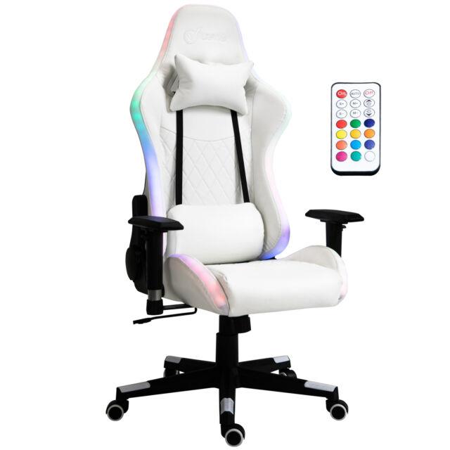 Vinsetto Gaming Chair With Rgb Led Light, Arm, Swivel Office Gamer Recliner, White