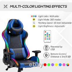 Vinsetto Gaming Office Chair with Light, Lumbar Support, Gamer Recliner, Blue