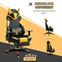 Vinsetto PU Leather Gaming Chair Office Recliner with 2 Pillows, Footrest, Yellow