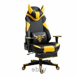 Vinsetto PU Leather Gaming Chair Office Recliner with 2 Pillows, Footrest, Yellow