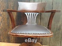 Vintage 1950s HILLCREST Captains / Office Swivel Chair With Leather Seat