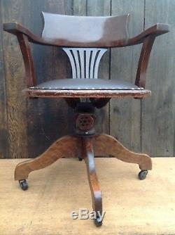 Vintage 1950s HILLCREST Captains / Office Swivel Chair With Leather Seat