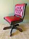 Vintage Antique Chesterfield Style Red Real Leather Office Swivel Desk Chair Vgc