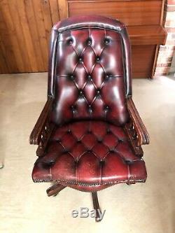 Vintage Antique Red Leather Chesterfield Style Swivel Chair