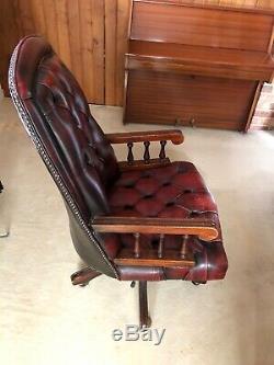 Vintage Antique Red Leather Chesterfield Style Swivel Chair
