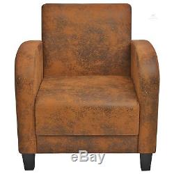 Vintage Armchair PU Leather Antique Brown Tub Chair Office Lounge Relaxing Seat