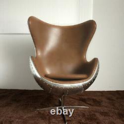 Vintage Aviation Aviator Egg Chair Swivel Chair Aluminium Real Leather Office