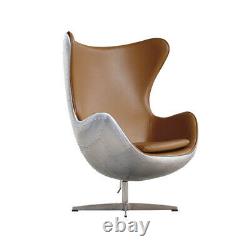 Vintage Aviation Aviator Egg Chair Swivel Chair Aluminium Real Leather Office